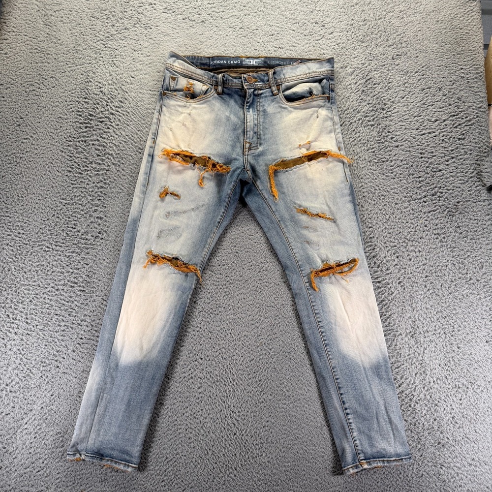 Jordan Craig Aaron Jeans Mens 32x30 Blue Cotton Denim Straight Distressed Faded